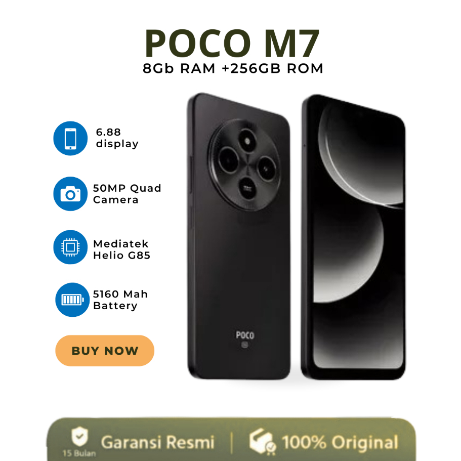 POCO M7 (8GB+256GB) | Baterai 5160mAh + Fast Charging 33W | Layar 6.9" 144Hz | RAM Up to 16GB (UFS)