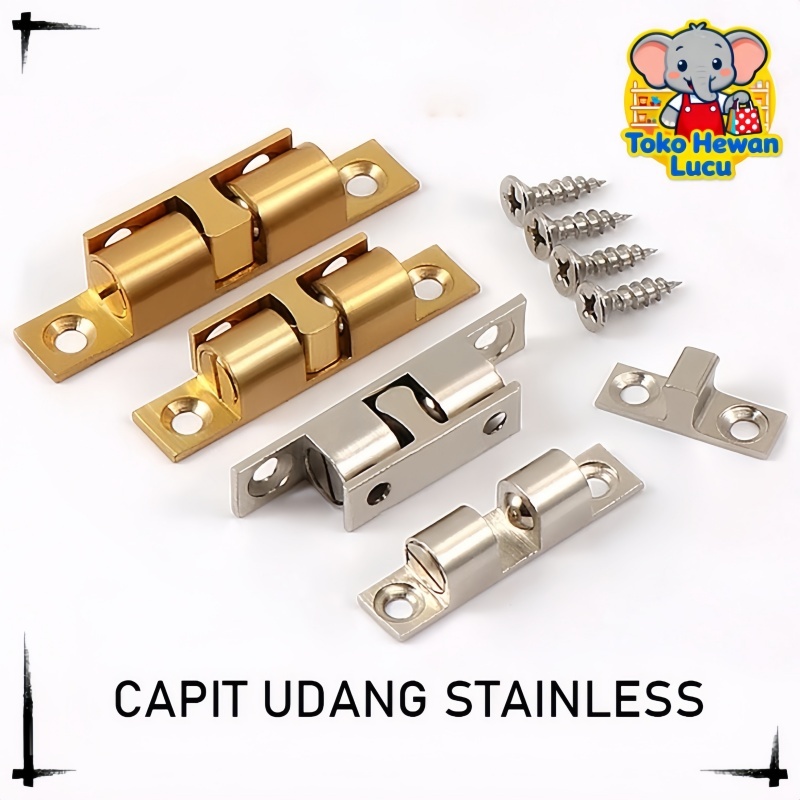 JEPIT UDANG KUNINGAN KECIL PINTU KABINET TWIN BALL CATCH Pengunci Lemari/Keces Jepit Udang Kuningan 