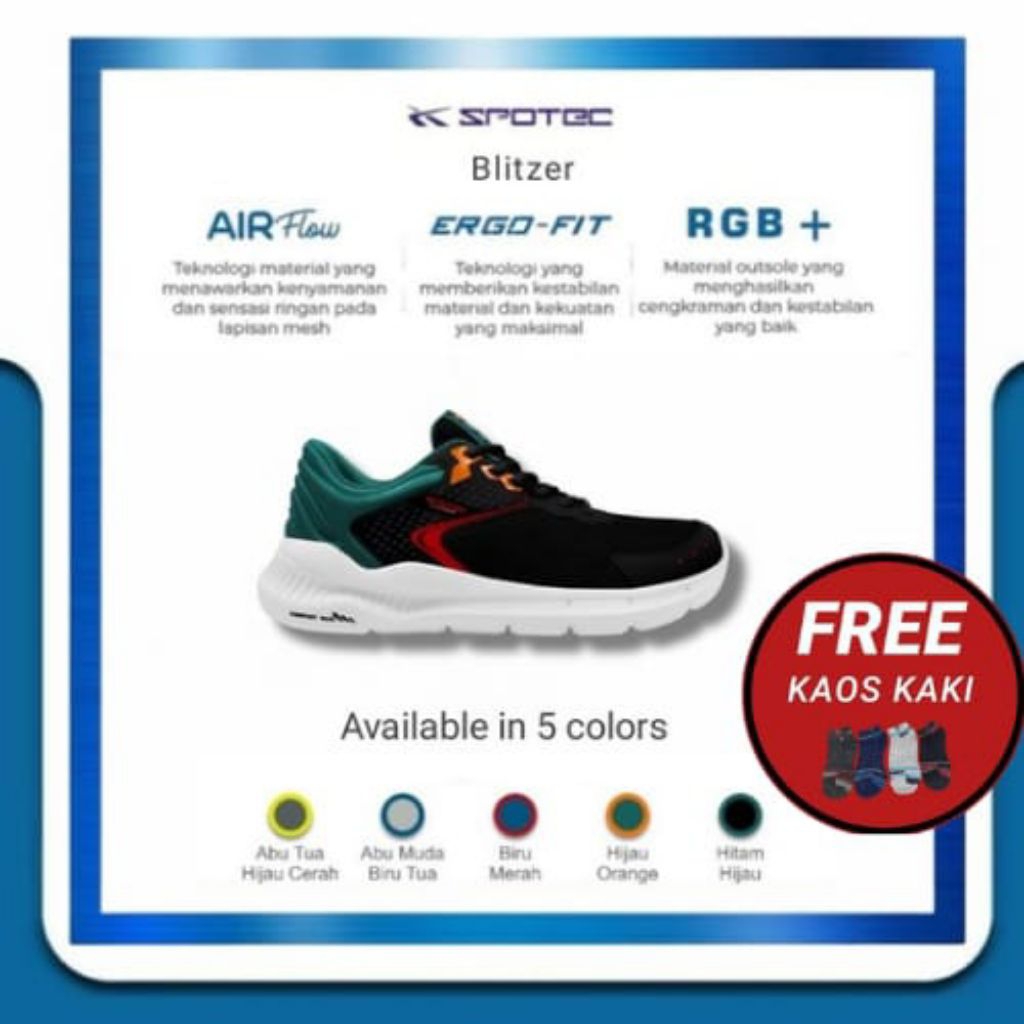 SPOTEC Running Blitzer Hitam - Hijau