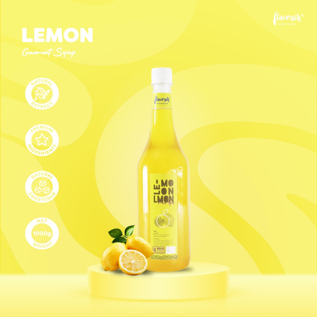 Lemon Syrup 1L FLAVORICH – Sirup Buah Rasa Lemon Premium untuk Minuman Cafe, Dessert & HORECA | Hala