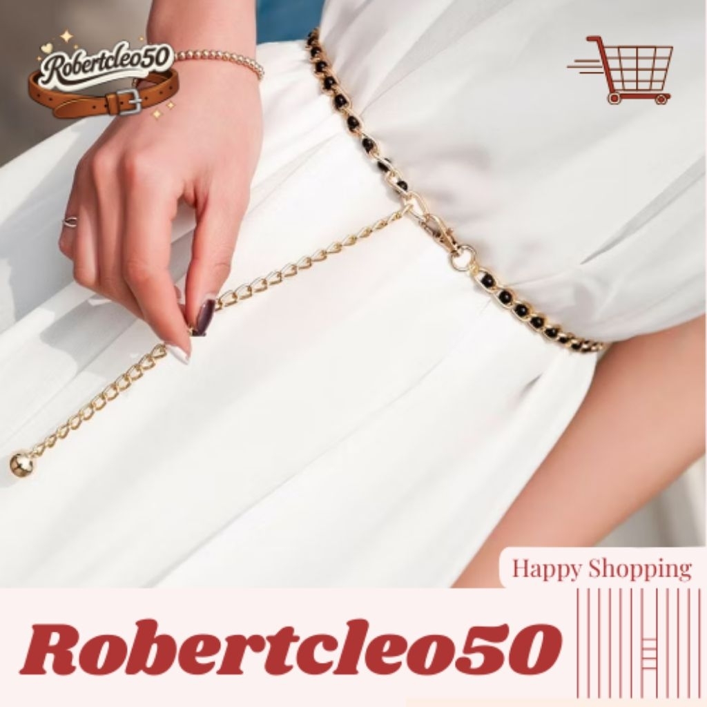 Ikat Pinggang Wanita Sabuk Belt Rantai Cantik Kualitas Premium Perempuan Rantai Mutiara Hitam Bagus