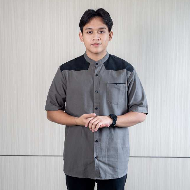 TWO-D Baju Kemeja Koko Muslim Pria Kerah Motif Lengan Pendek TD2673