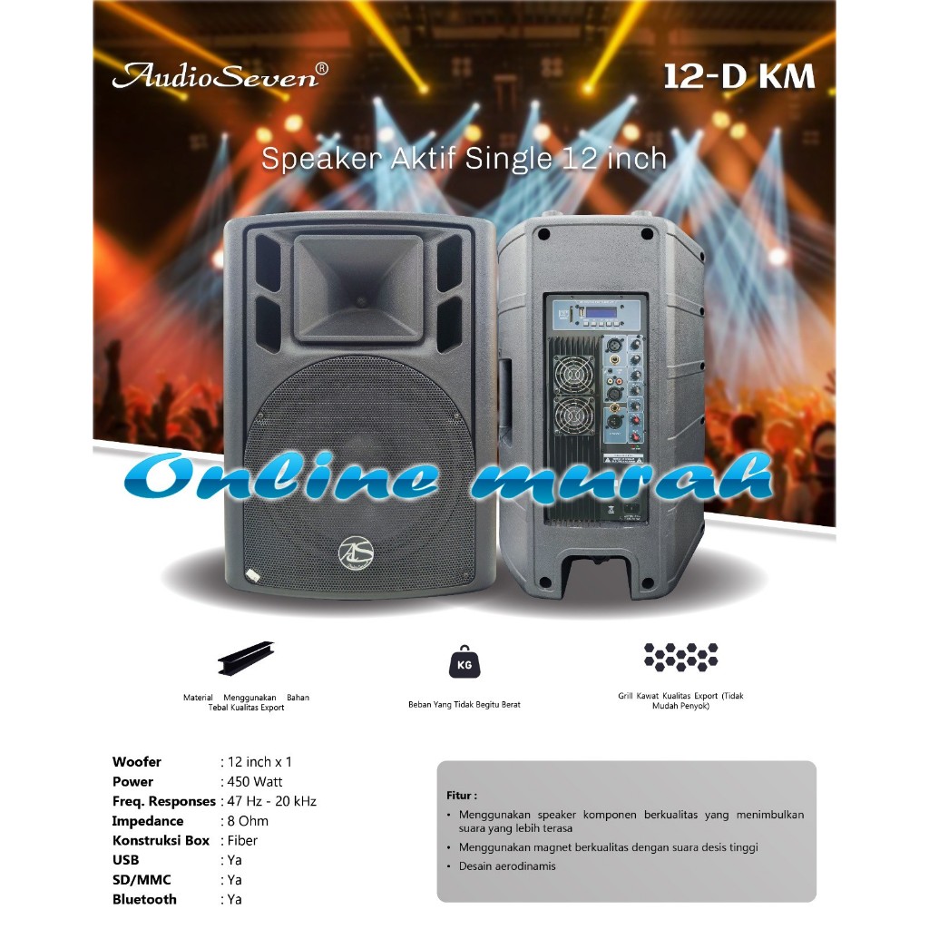 speaker aktif audio seven 12d km / 12-d km / 12dkm 12 inch 1 buah original