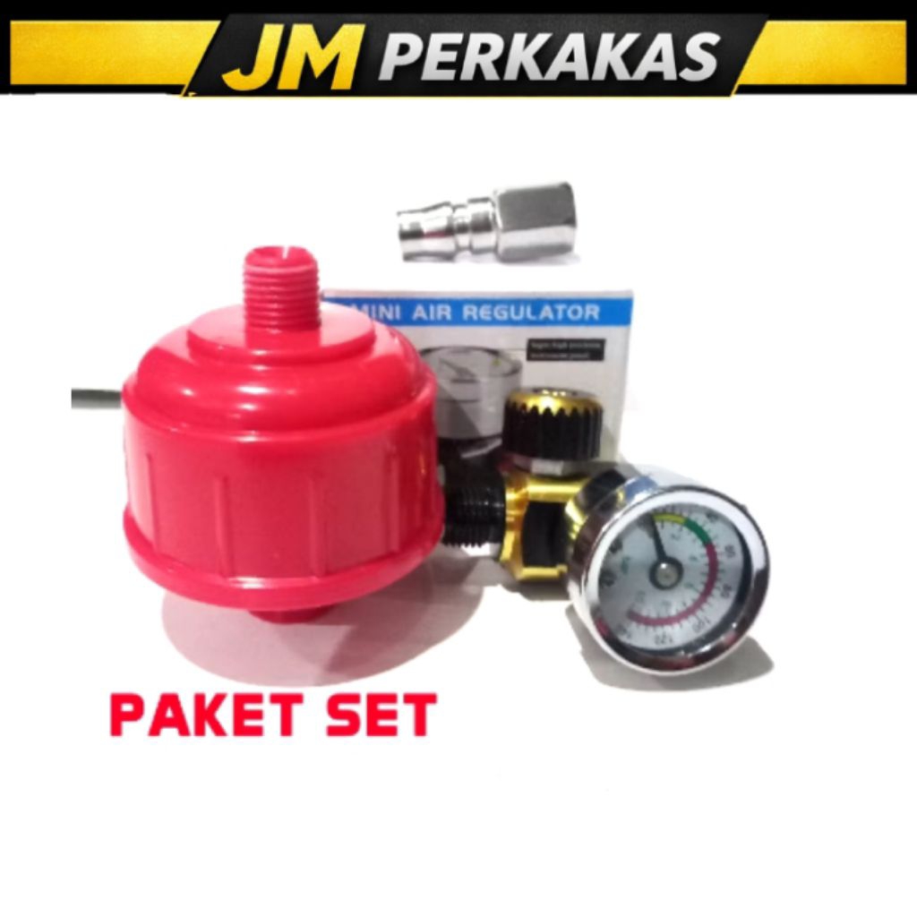 Filter Regulator Angin + Manometer Spray Gun Kompresor Paket Set Alat Cat