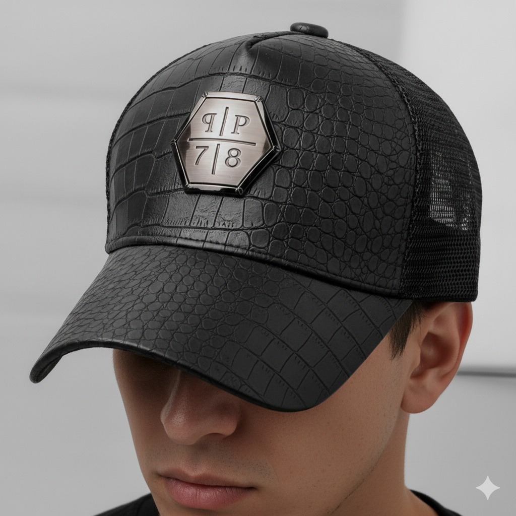 Topi PP Philipp Plein Kulit #98 Leather Logo Besi Logam Anti Karat Original Wanita Pria Unisex Impor