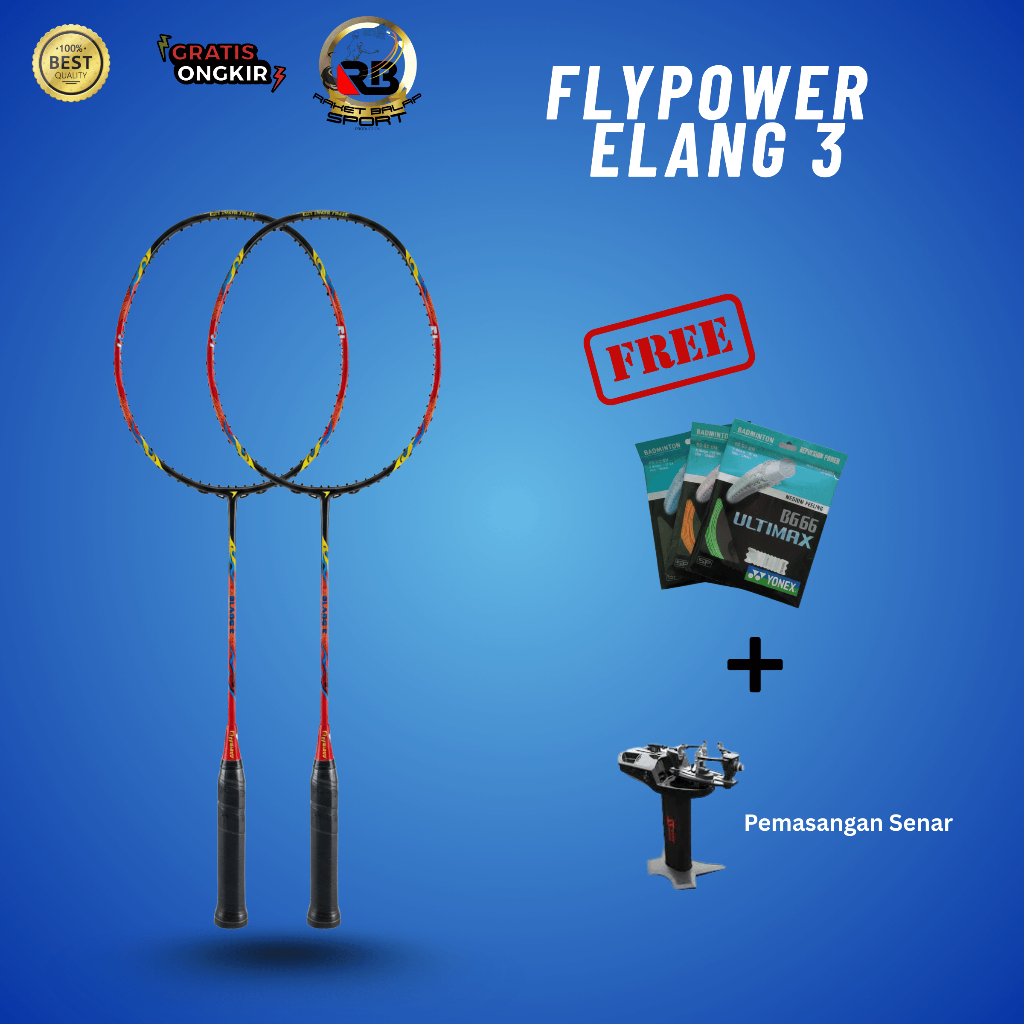 Raket Badminton Flypower Elang 3 Merah Bahan Karbon Kualitas Premium Ringan & Kuat