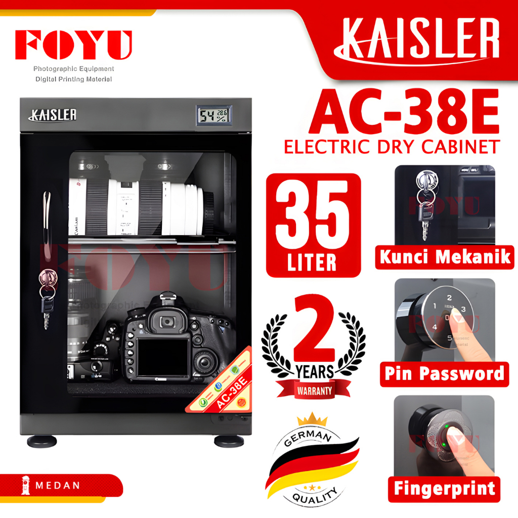 Dry Box Cabinet Lemari Kering Simpan Kamera Lensa 30L 35L Liter Kaisler AC-38E AC-32E Pin Password F