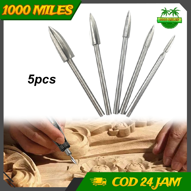 5pcs Set Mata Bor Ukir Kayu 3mm 3 Mata Bor Listrik Untuk Ukiran Mebel Poles Dan Alat Ukir Mini