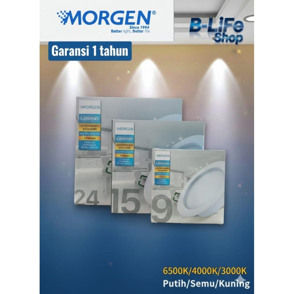Morgen LED Downlight 3 colour Panel Inbow 3 Warna, 9w, 15w, 24w (Putih/Natural/WarmWhite)