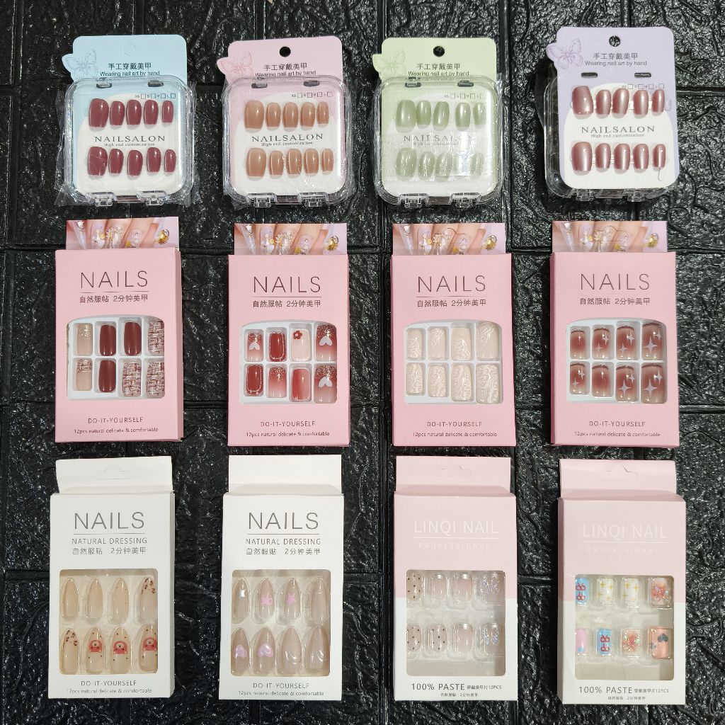 Kuku palsu / box kuku palsu / nail art tema natal aneka warna isi 12 box