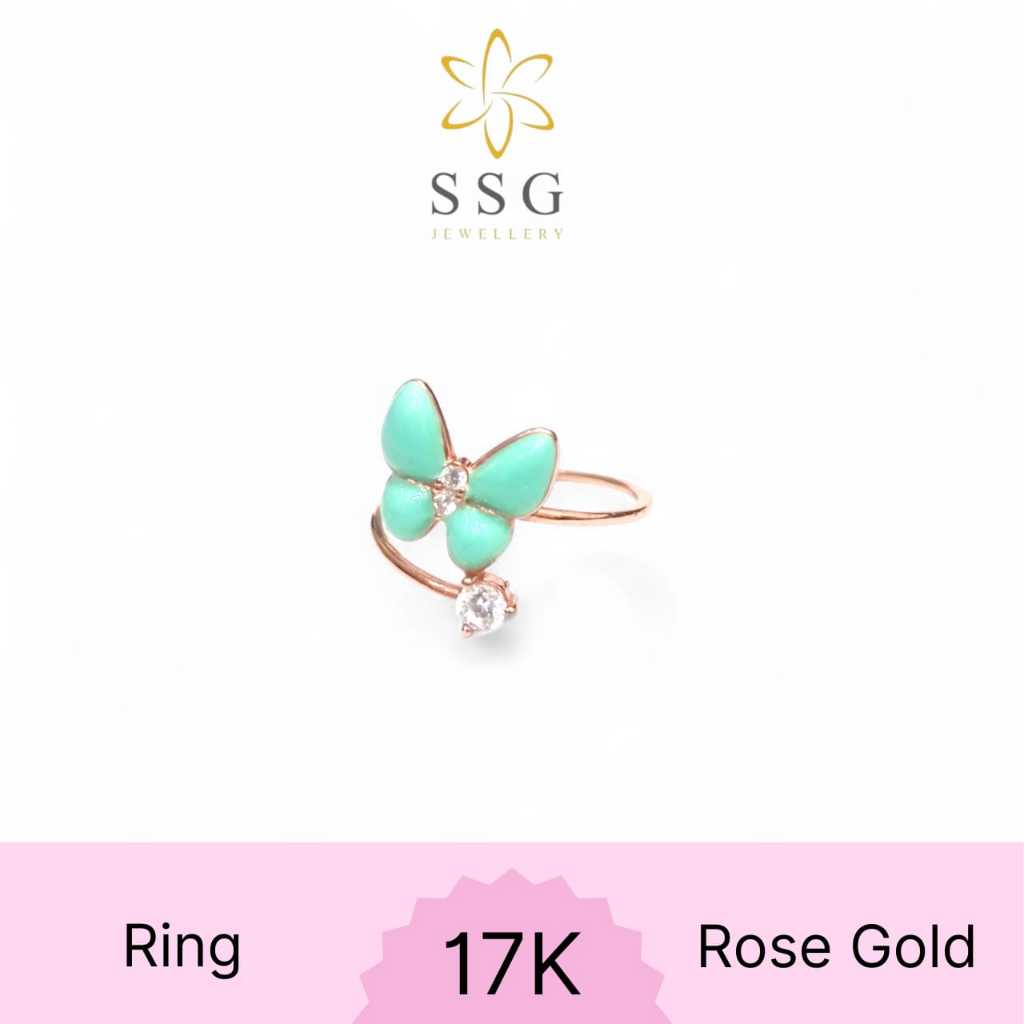 Cincin Kupu-kupu Cat Permata Rose Gold 17K - SSG JEWELLERY