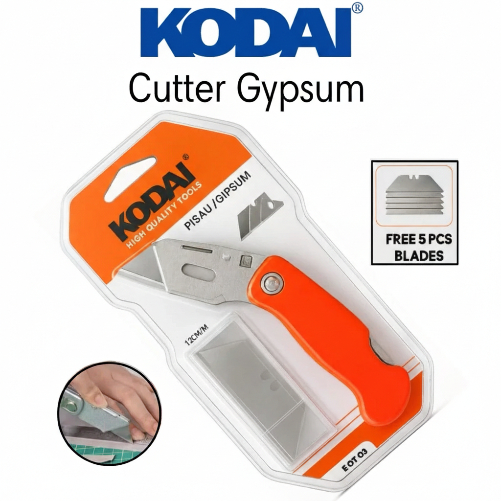 Kodai Pisau Gipsum Lipat+5 Mata Cadangan | Cutter Gypsum Kodai Tajam | Pisau Gypsum Baja