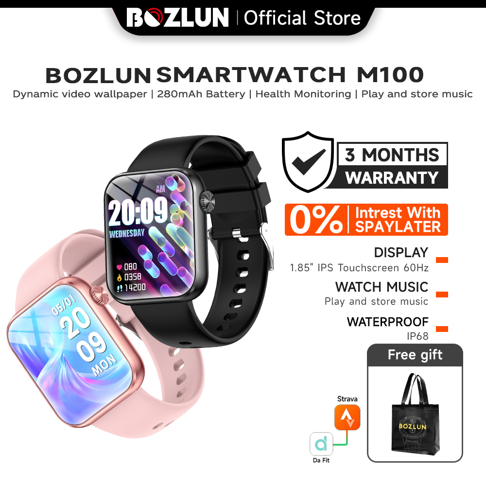 BOZLUN M100 Smartwatch Wanita 60Hz 1.85 Inch Music Player Lokal  Tahan Air Penyimpanan Internal 512M
