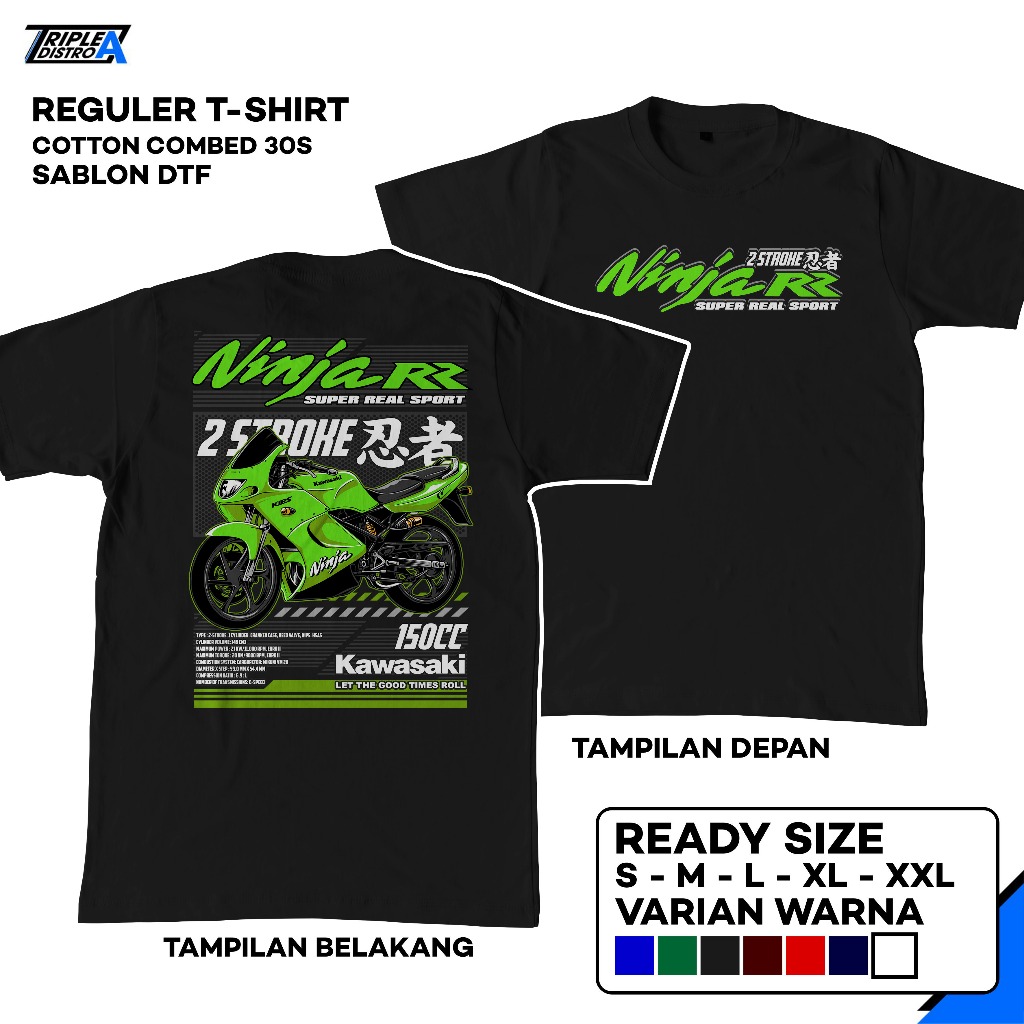 Kaos Motor Ninja RR Old 150 2 tak Katun Combed 30s Sablon DTF