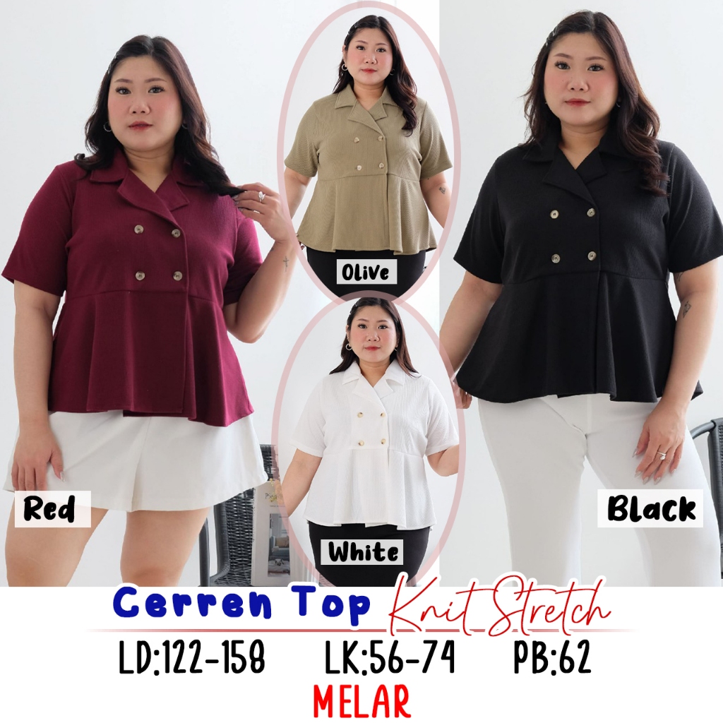 BIGSIZE JUMBO - CERREN TOP ATASAN KEMEJA JUMBO LD 120  OVERSIZE WANITA BIG SIZE POLOS Soft Knit Leng