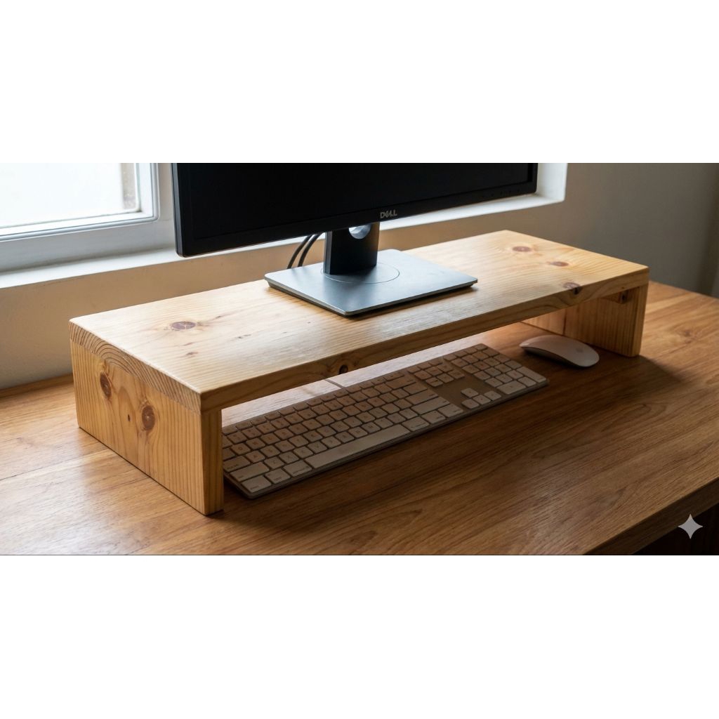 Stand Monitor Kayu Jati Belanda 40x20x10 cm - Meja Laptop Kayu - Meja Alas Monitor Minimalis Desktop