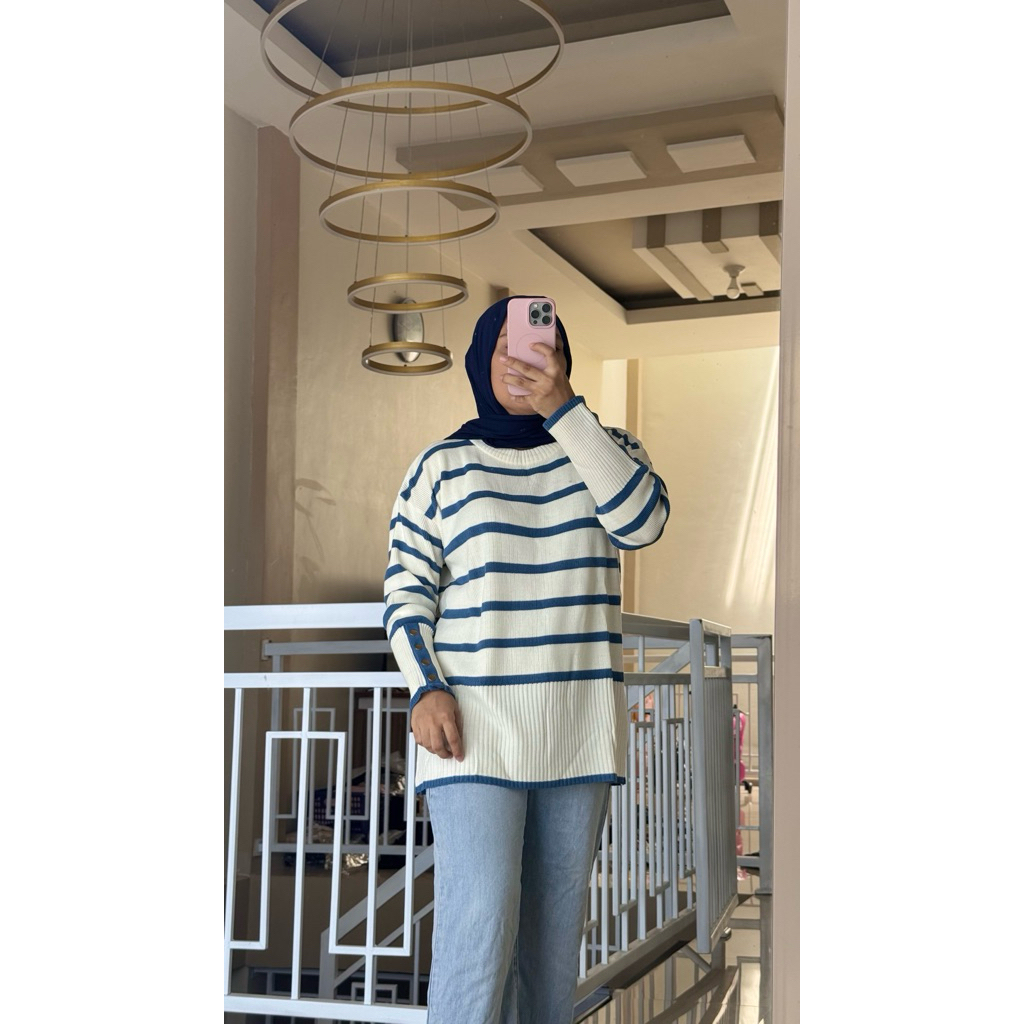 blouse rajut knit blaster biru