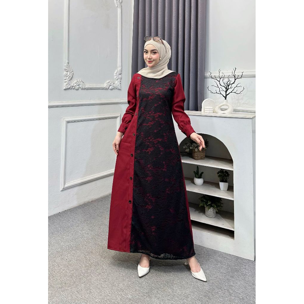 COD Gamis Brokat Terbaru Model Elegan Kinara Dress Gamis Modern Baju Lebaran Gamis syar'i Promo