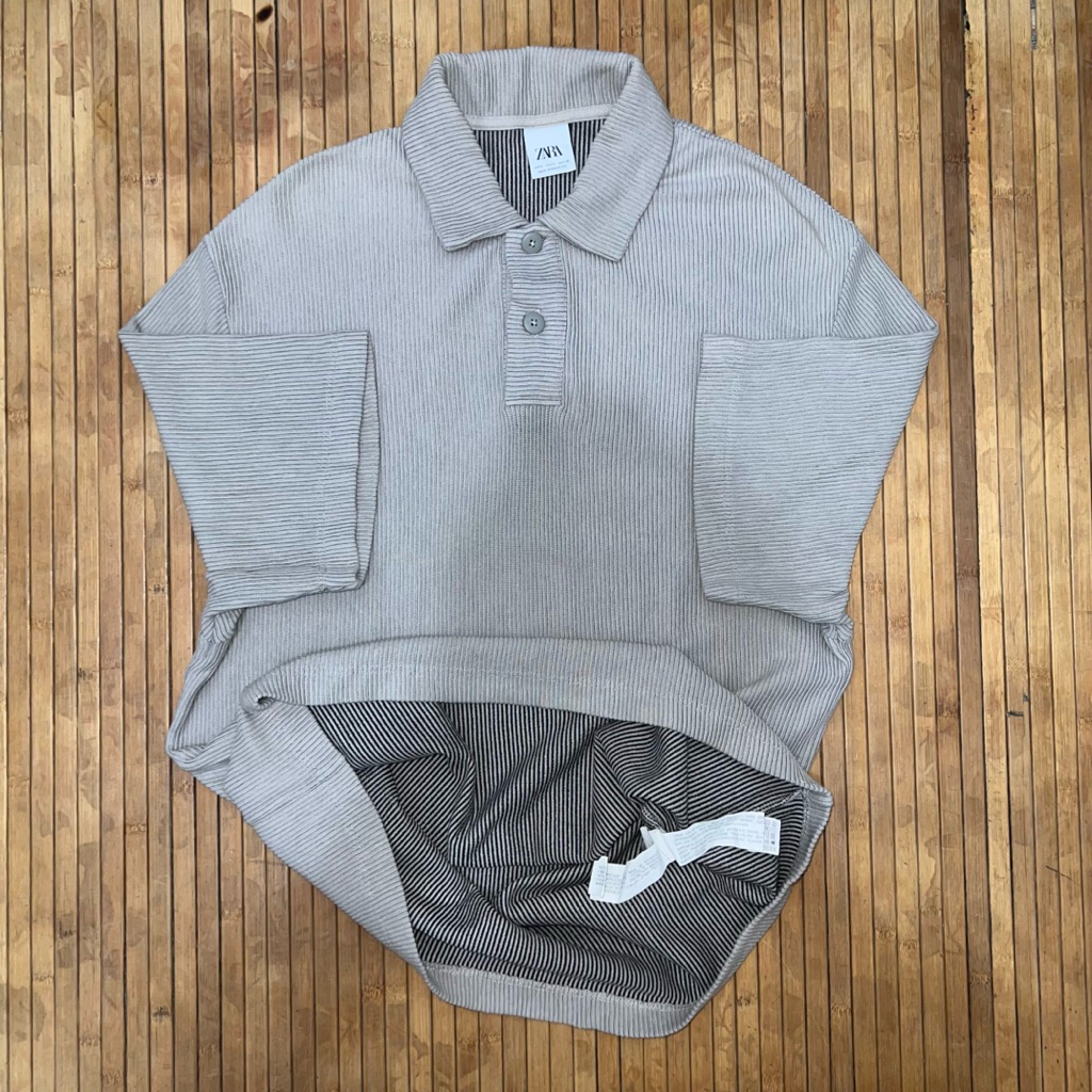 ZARA MAN TEXTURED WAFFLE SHORT SLEEVE POLO SHIRT