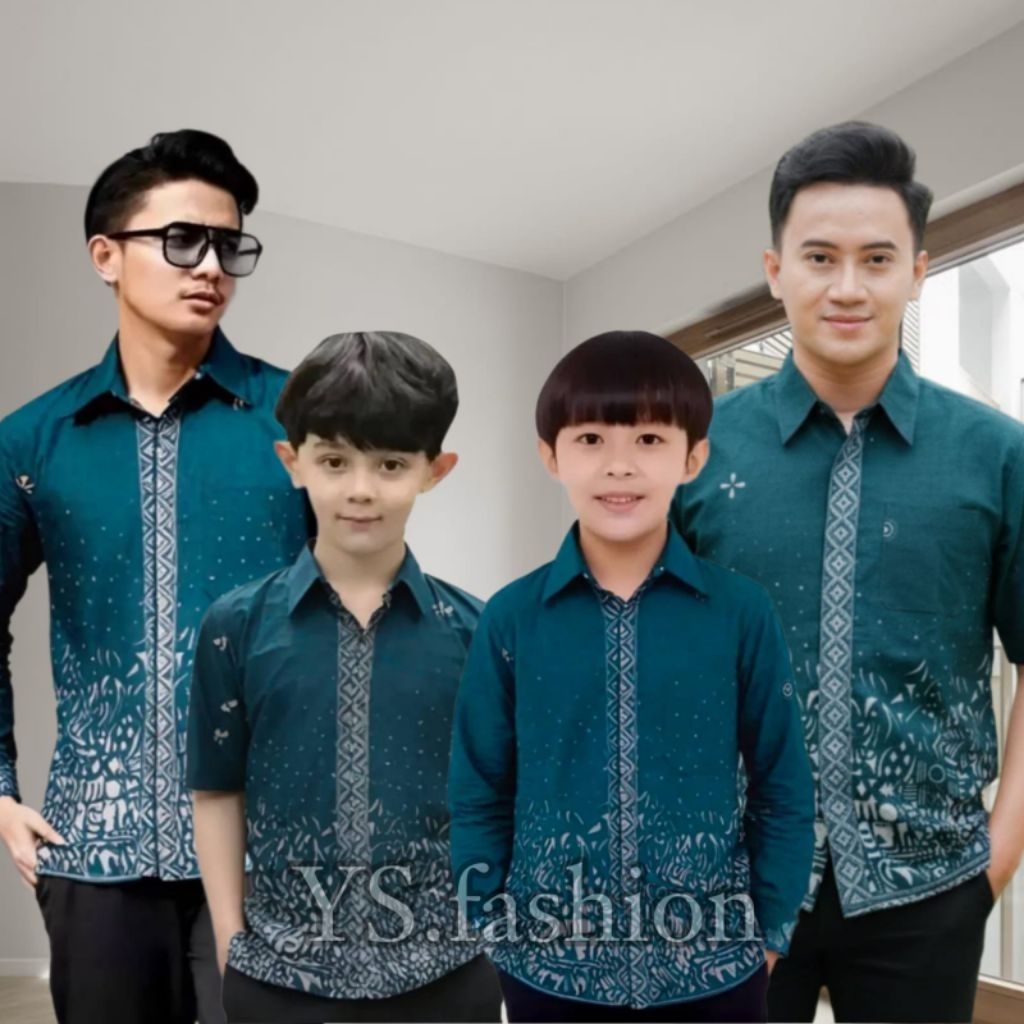 Couple atasan pria warna hijau emerald kemeja batik cowok warna hijau botol couple ayah dan anak lak