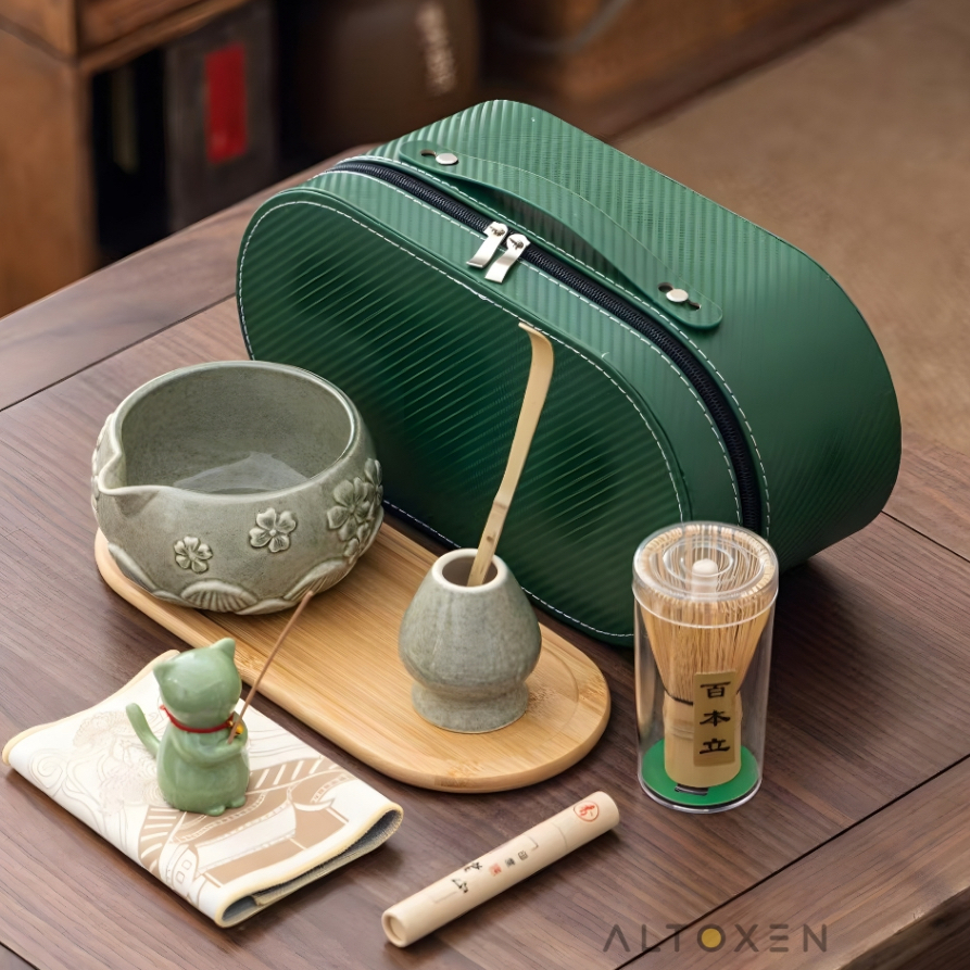 9 PCS Set Matcha Jepang Bag Case Whisk Bambu Mangkuk Keramik Matcha Jepang Sakura Premium Hampers Ha