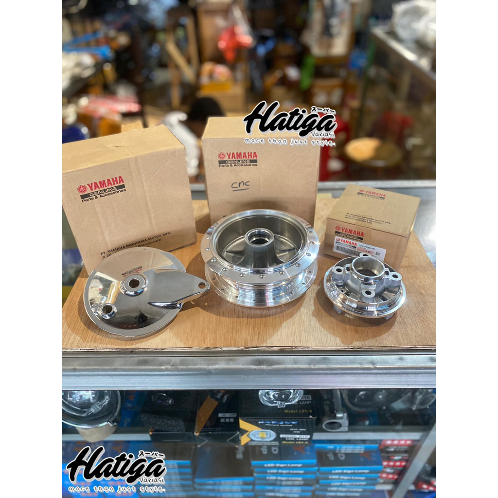 TROMOL BELAKANG RX KING ORIGINAL YAMAHA BUBUT CNC SET NAPGEAR BUBUT & TUTUP KAMPAS CROM