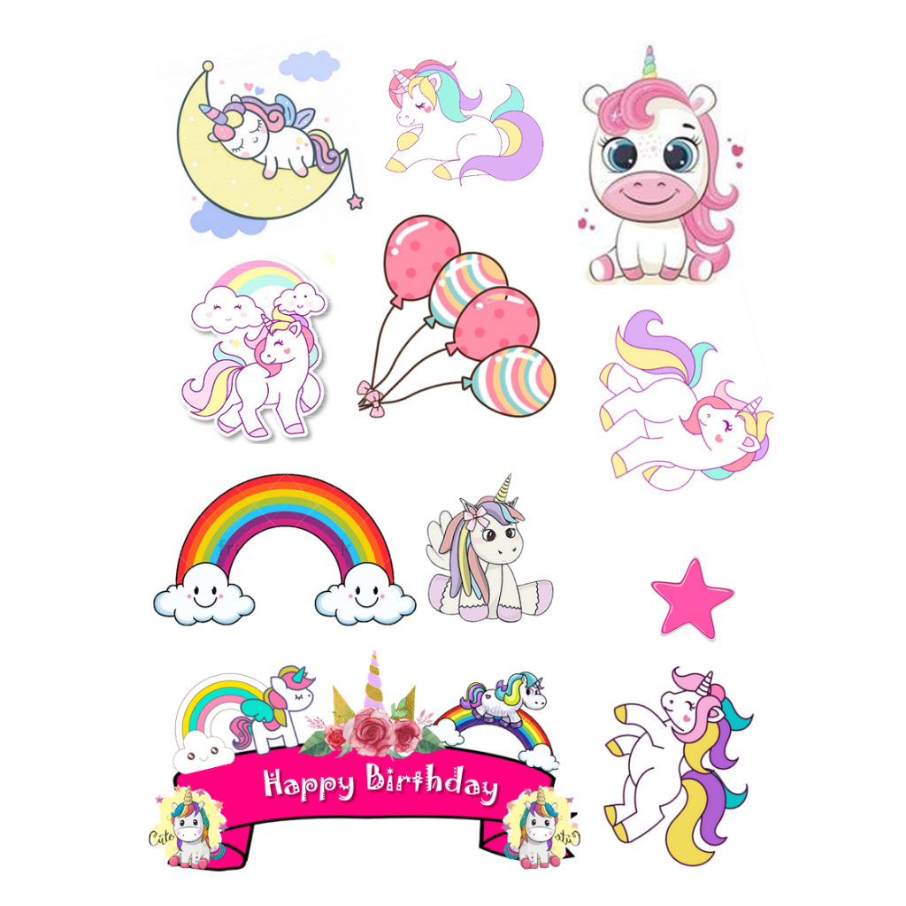 Topper UNICORN CUTE | Topper Cake UNICORN Custom Nama | Hiasan Kue Ultah Tema UNICORN MURAH GLOSSY