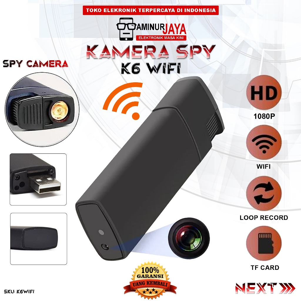 K6WIFI Hidden Spy Camera WiFi Korek K6 Spycam 1080P Night Vision Kamera Rahasia Unik Mini Recorder