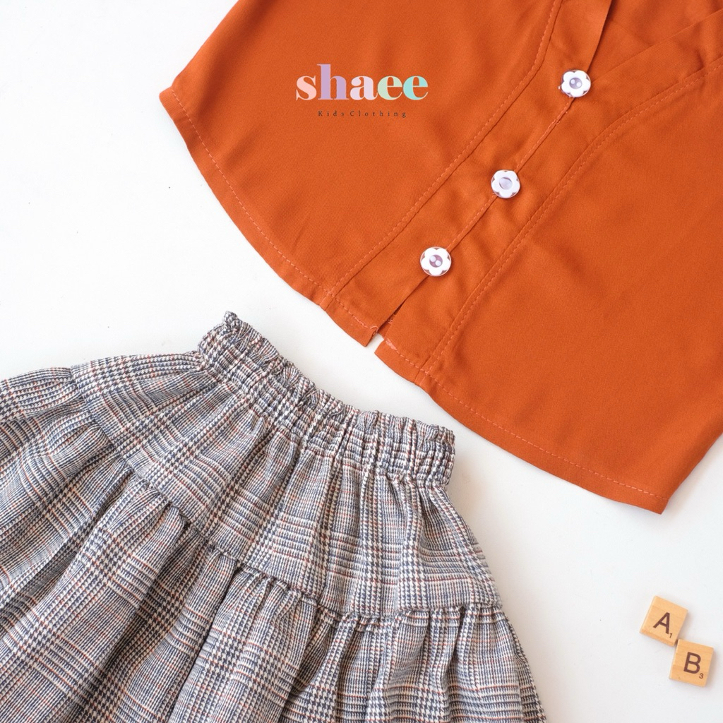 Setelan Baju Anak Perempuan 1-2 Tahun | Atasan Kancing Rok Kotak