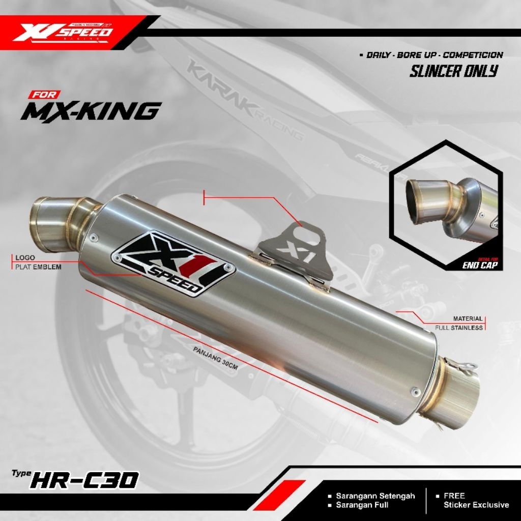 Silincer Only Hairline Bulat Panjang 30cm Original X1 Speed Racing