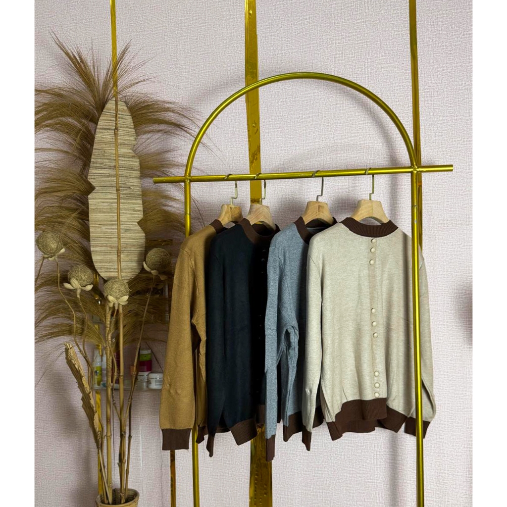 CARDIGAN RAJUT WANITA IMPORT BKK KOMBINASI WARNA MOTIF KANCING Baju Rajut Stylish dengan Kombinasi W