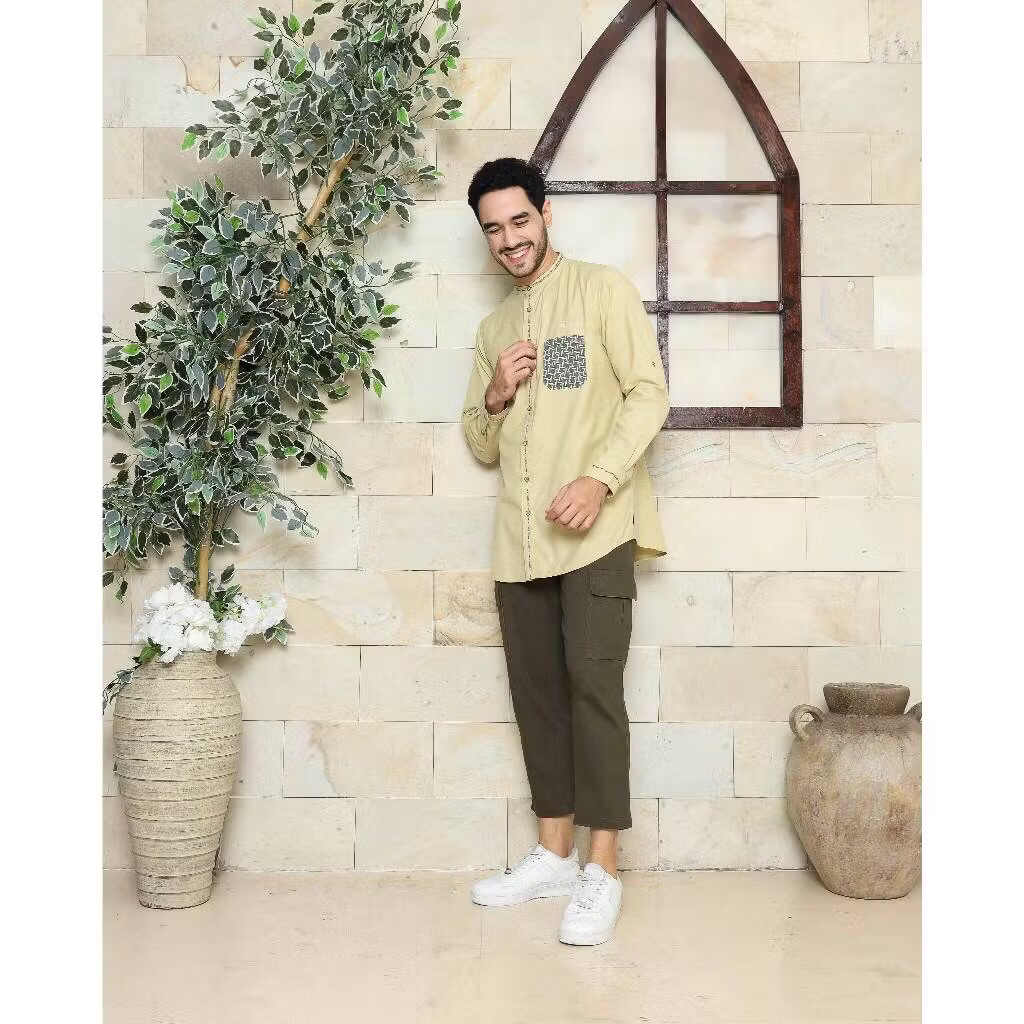 Baju Koko Fatih. Baju koko pria Lengan Panjang Lime