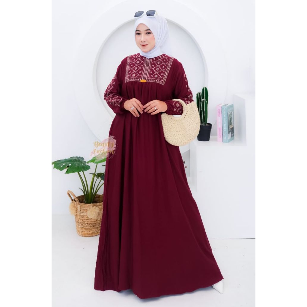 Gamis Wanita Kayla Premium Rayon Twill Bordir Kekinian Allsize