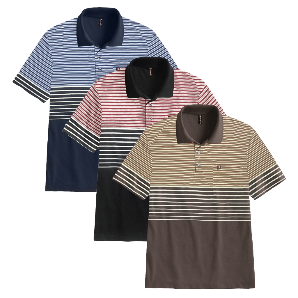 Ds - Kaos Kerah Pria | Polo Shirt Saku Distro Salur Garis-garis | Kaos Motip Stripe Pria L XL XXL