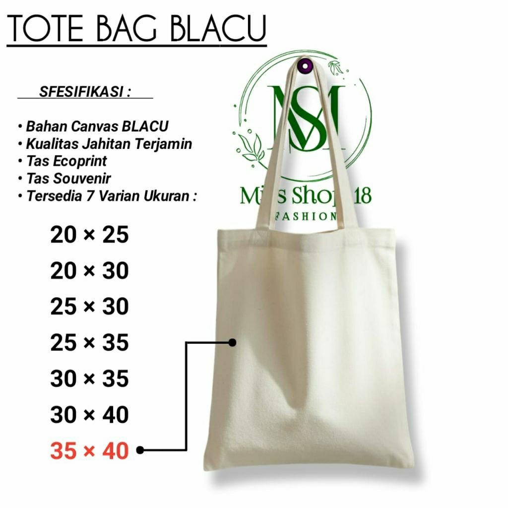 Tote Bag Tas Blacu 35X40 Tas Ecoprint Tas Souvenir