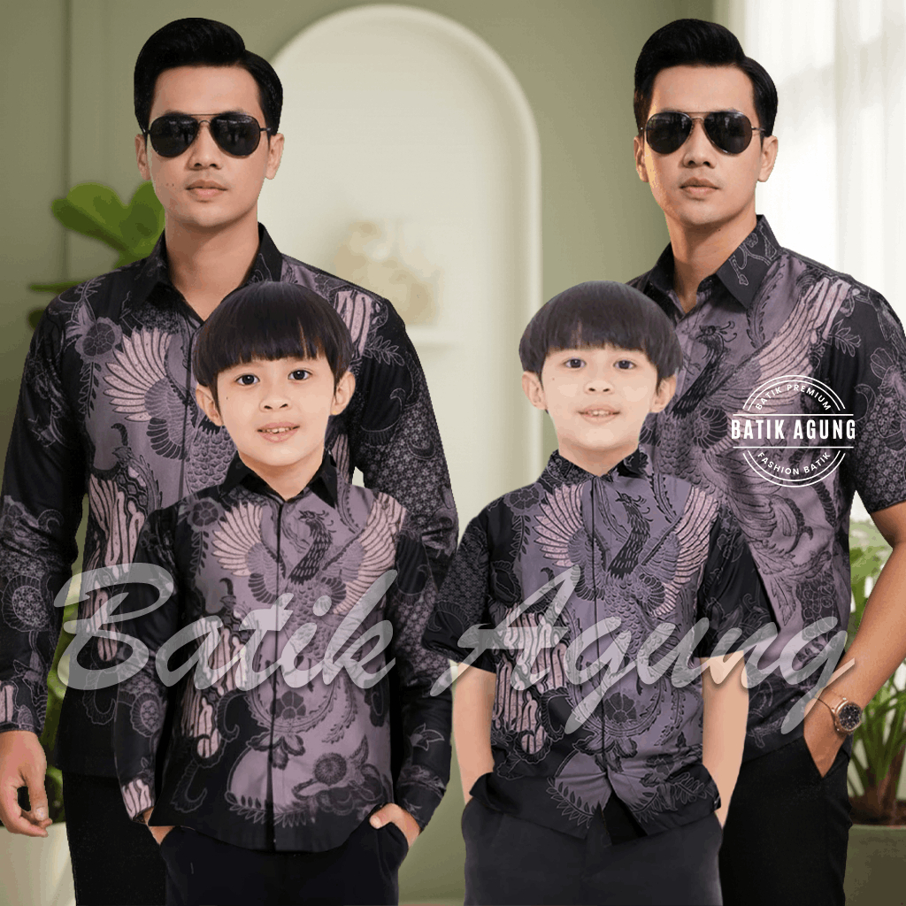 Baju Kemeja Hem Batik Couple Sarimbit Ayah dan Anak Kids Laki Laki Cowok Usia 2-13 Tahun Lengan Panj