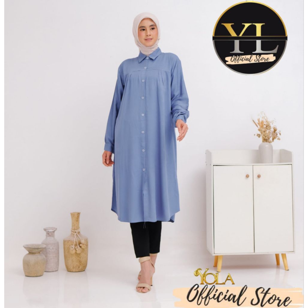 YL OFFICIAL-Tunik Rayon Twill Kemeja Polos Wanita Kekinian  Kancing Depan Full Aktif Kancing Belakan