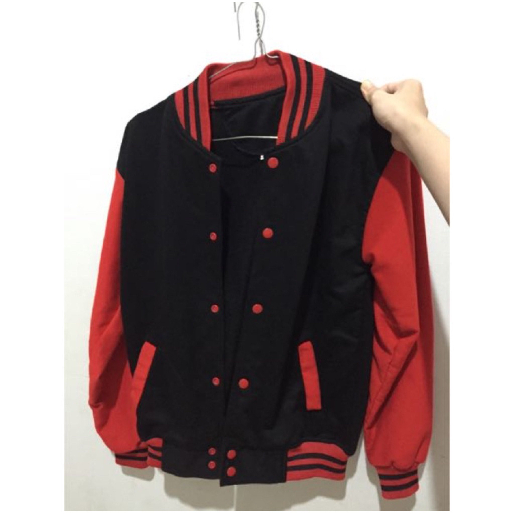PRELOVED Second Jaket Varsity Hitam Merah Unisex Baseball
