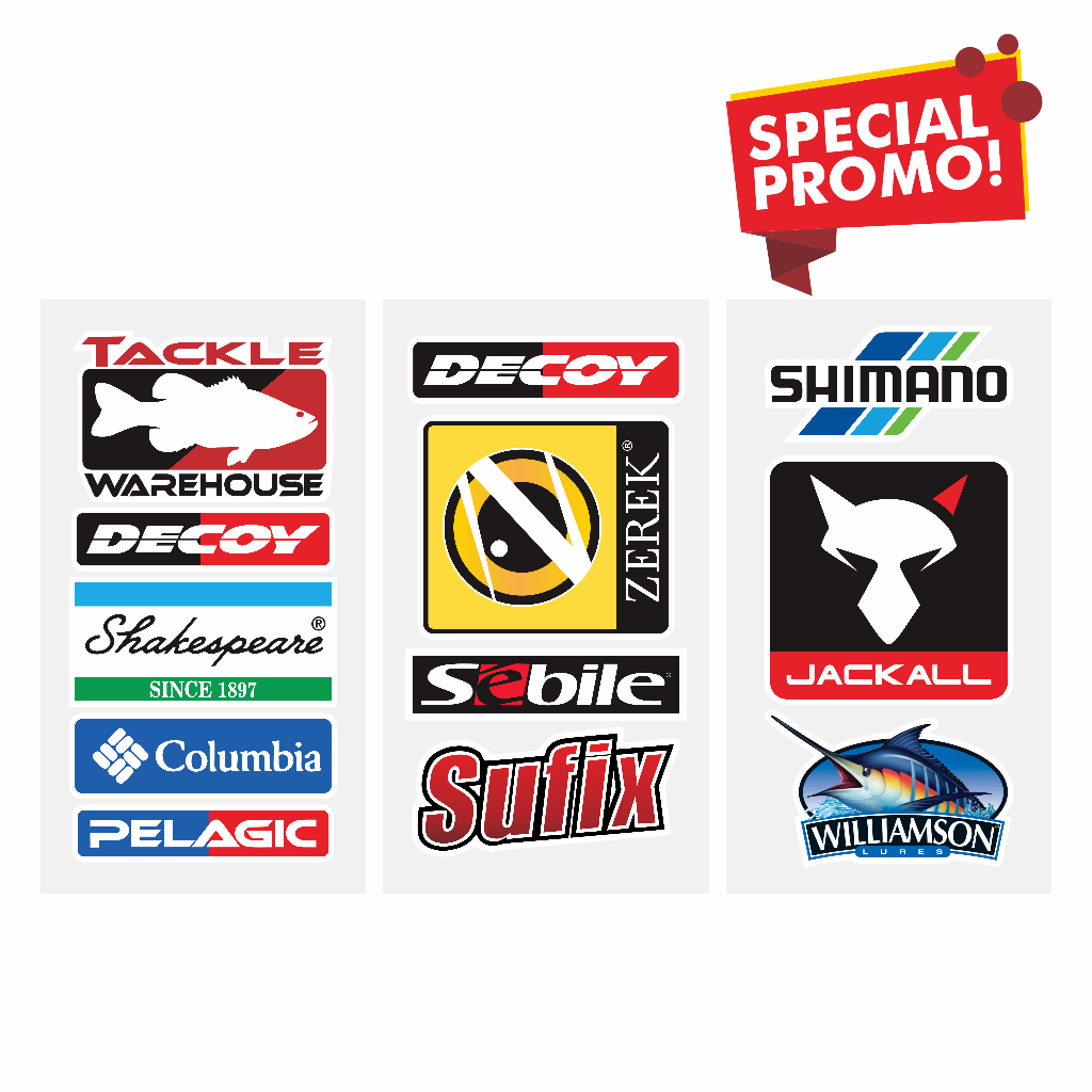 Sticker Pancing Logo Brand Terkenal Awet & Anti Air untuk Tackle Box Kotak Lure