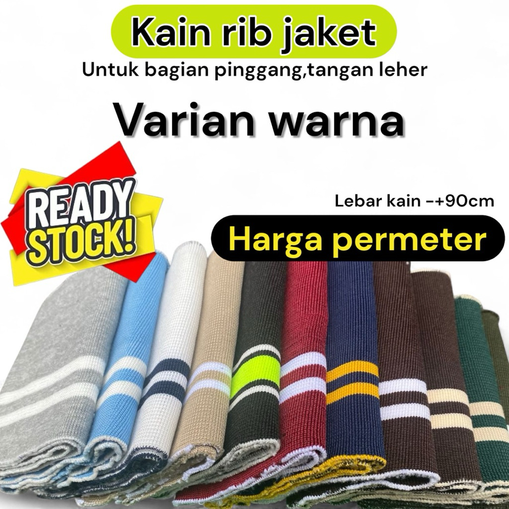Kain Rib Bur 1x1 Poliester Polos Motif Varian warna Maroon Polos Motif Abu-Abu Merah Hitam Meteran