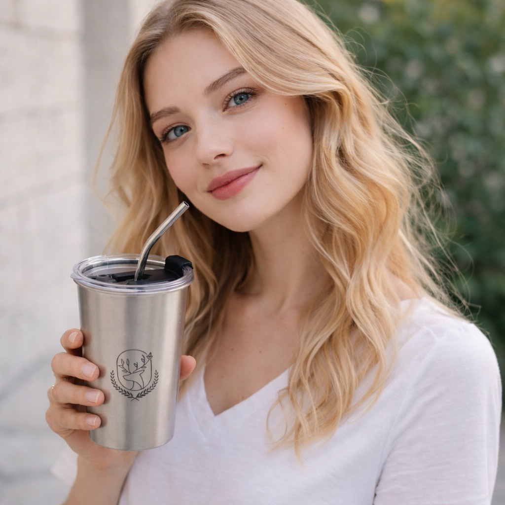 Tumbler Stainless Steel Sedotan 500 Ml