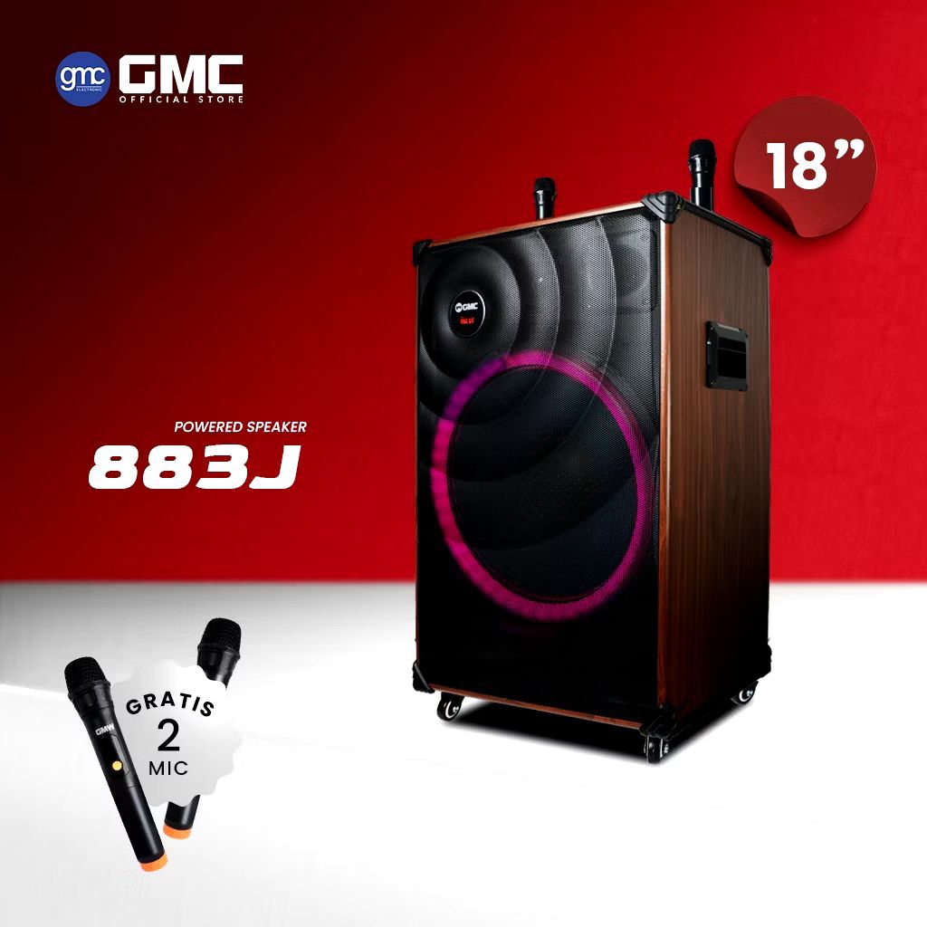 GMC 883J Speaker Bluetooth Portable 18" inch Free 2 Mic Wireless
