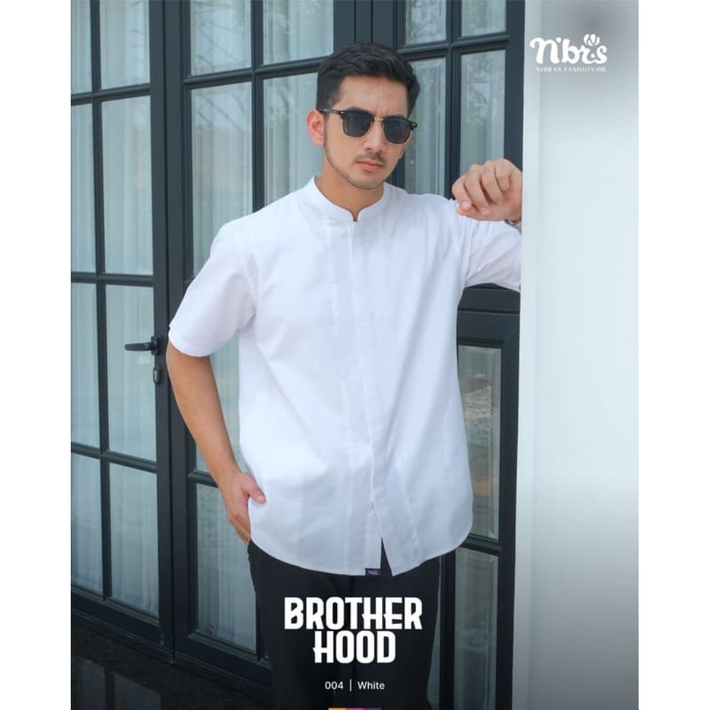 Kemeja Koko Pria NIBRAS Brotherhood Lengan Pendek Kerah Shanghai Putih Dobby Original Premium