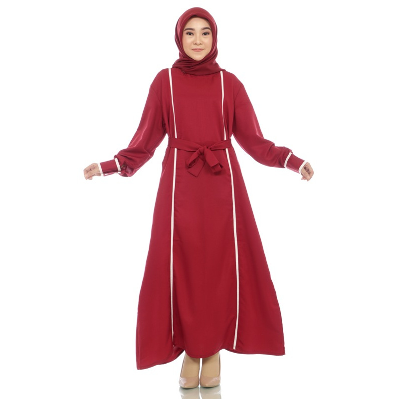 Long Dress Wanita Satin Gamis Panjang LZS Gaun Lebaran Muslimah Idul Fitri Raya Aura