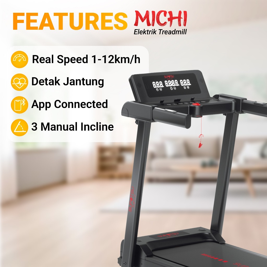 SUPOTSU MICHI Treadmill Listrik Treadmill Portable Treadmill Multifungsi Treadmil Lipat Treadmill