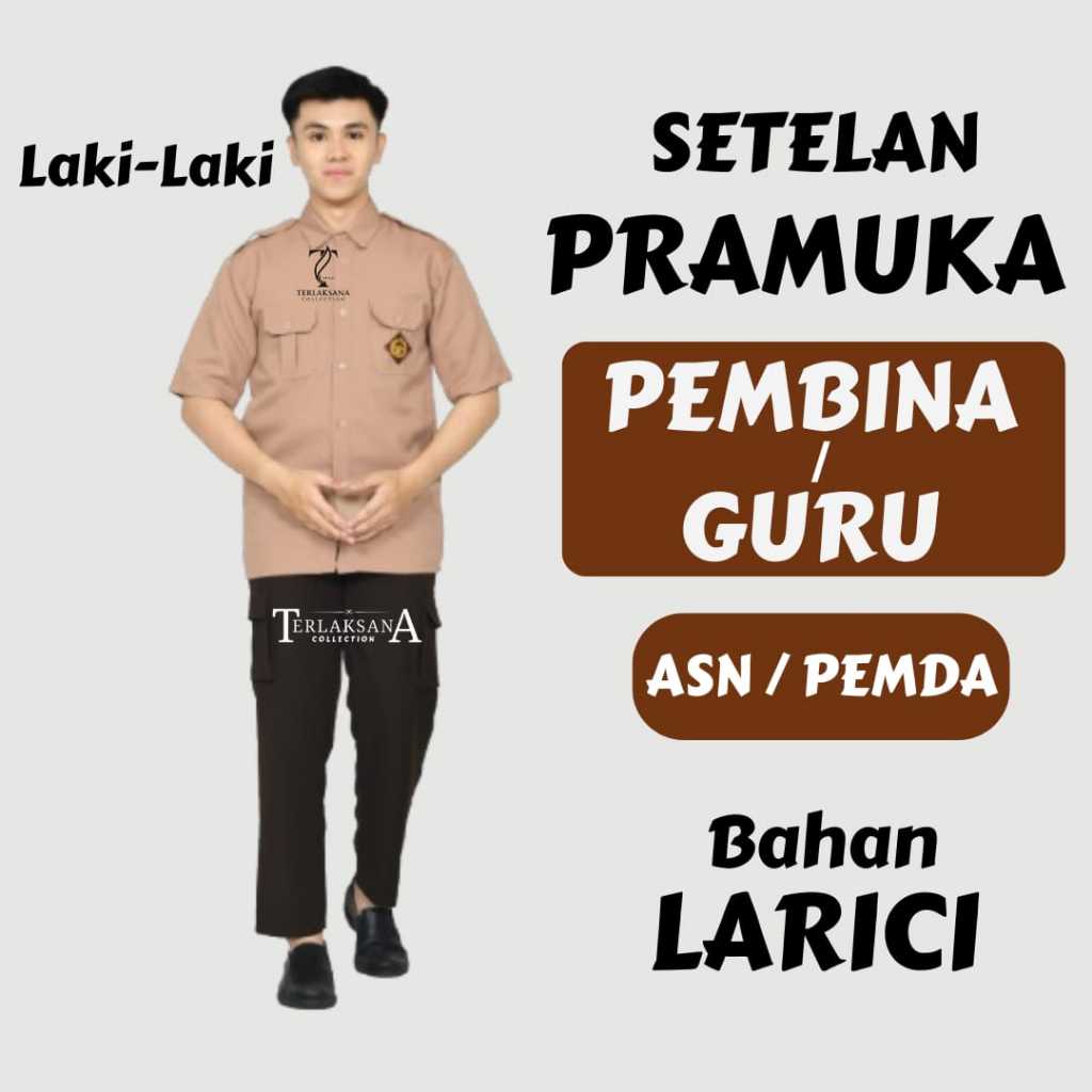 SETELAN PRAMUKA PEMBINA/GURU Laki-laki Baju Pramuka Gurui Setelan Lengkap Baju Pembina Pramuka Bahan