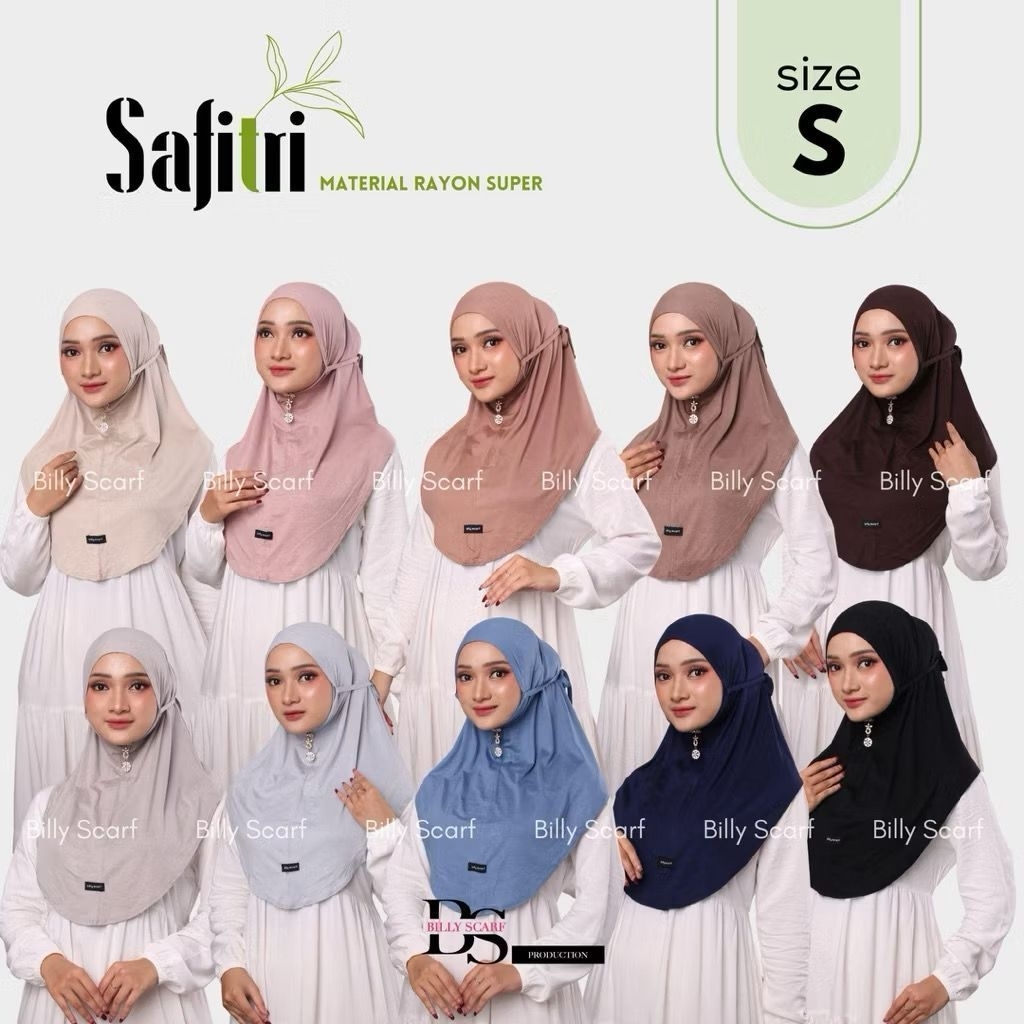 billy scarf (safitri)// hijab instan bergo tali bahan katun rayyon PREMIUM