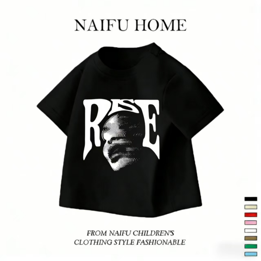 NAIFU. Import 100% Cotton Baju Kaos anak Perempuan Ins Korea Style Baju Hitam Anak Perempuan Baju Co