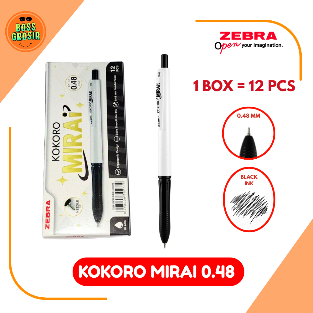 Boss Grosir - Zebra Kokoro Mirai Gel Pen 0.48mm 1 Lusin (12 Pcs) / Pulpen Lucu / Pulpen Enak / Nyama