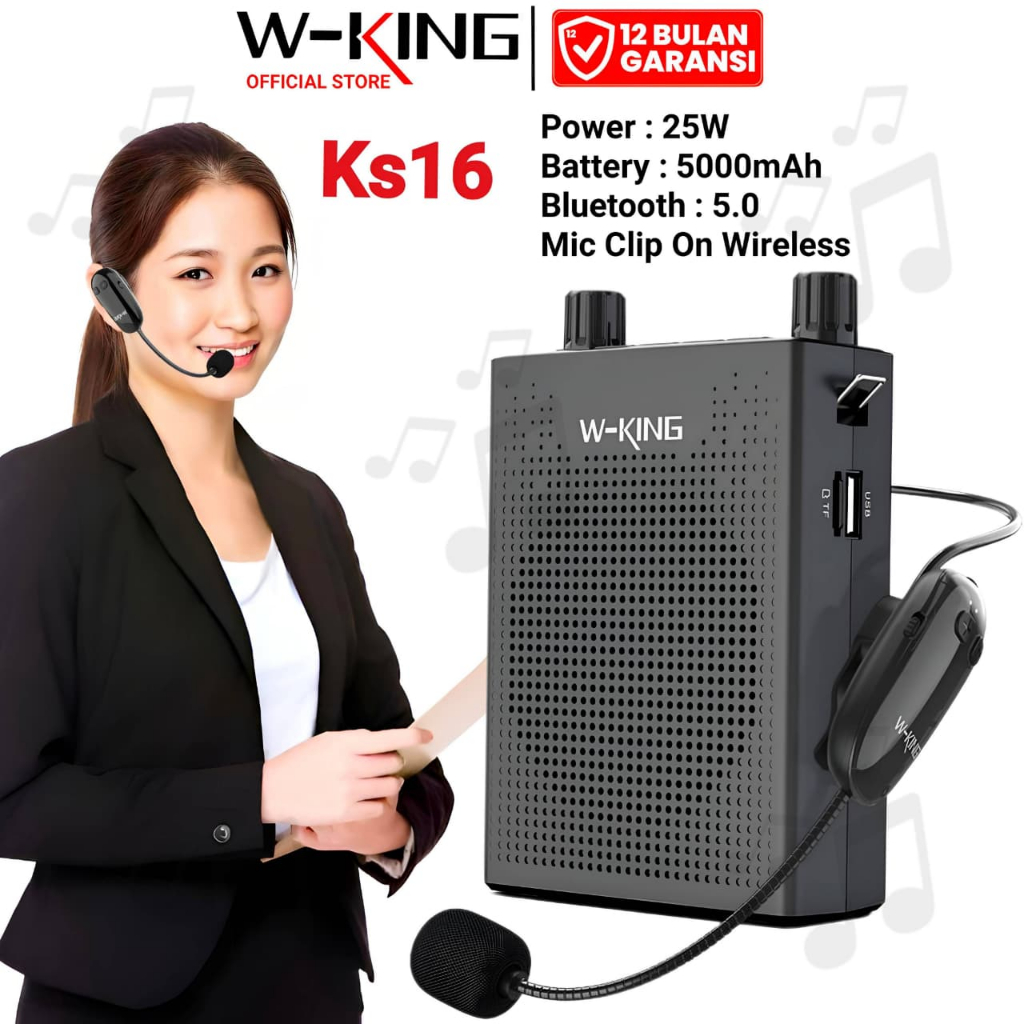 WKING Speaker Bluetooth Pinggang Microphone Portable Guru Guide Speker Mic KS16 Pengeras Suara